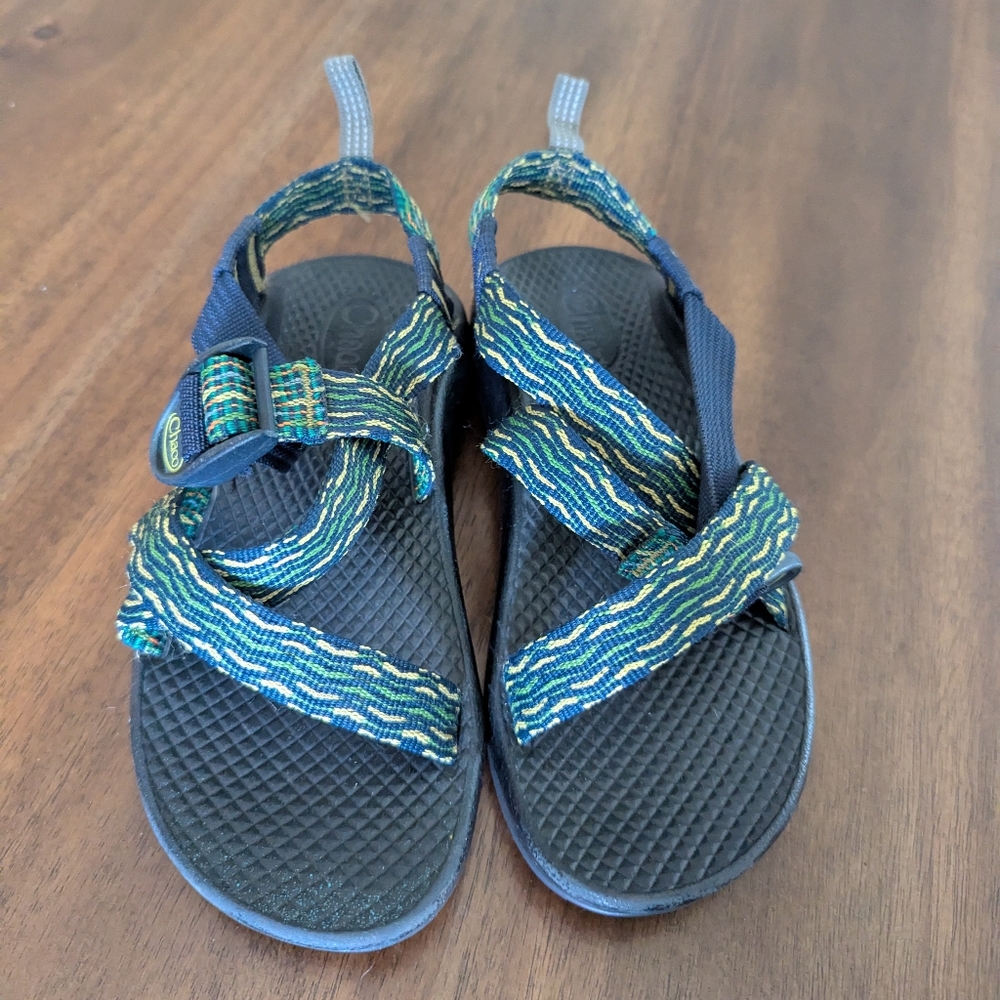 Chaco Blue and Green Sandals with Woven Straps